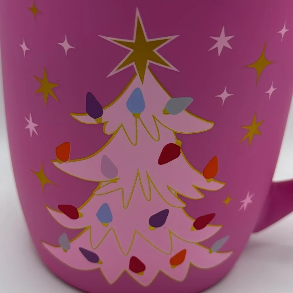 Hot‎ Pink Christmas Tree Soft Matte Touch Coffee Tea Mug NWT